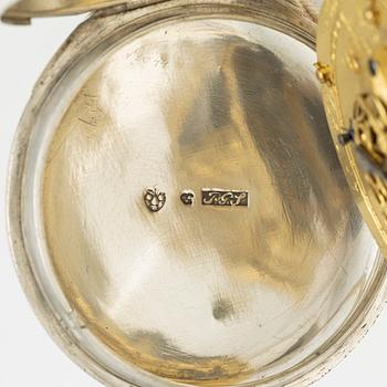 En samling fickur, spindelur, 3 st i silver.