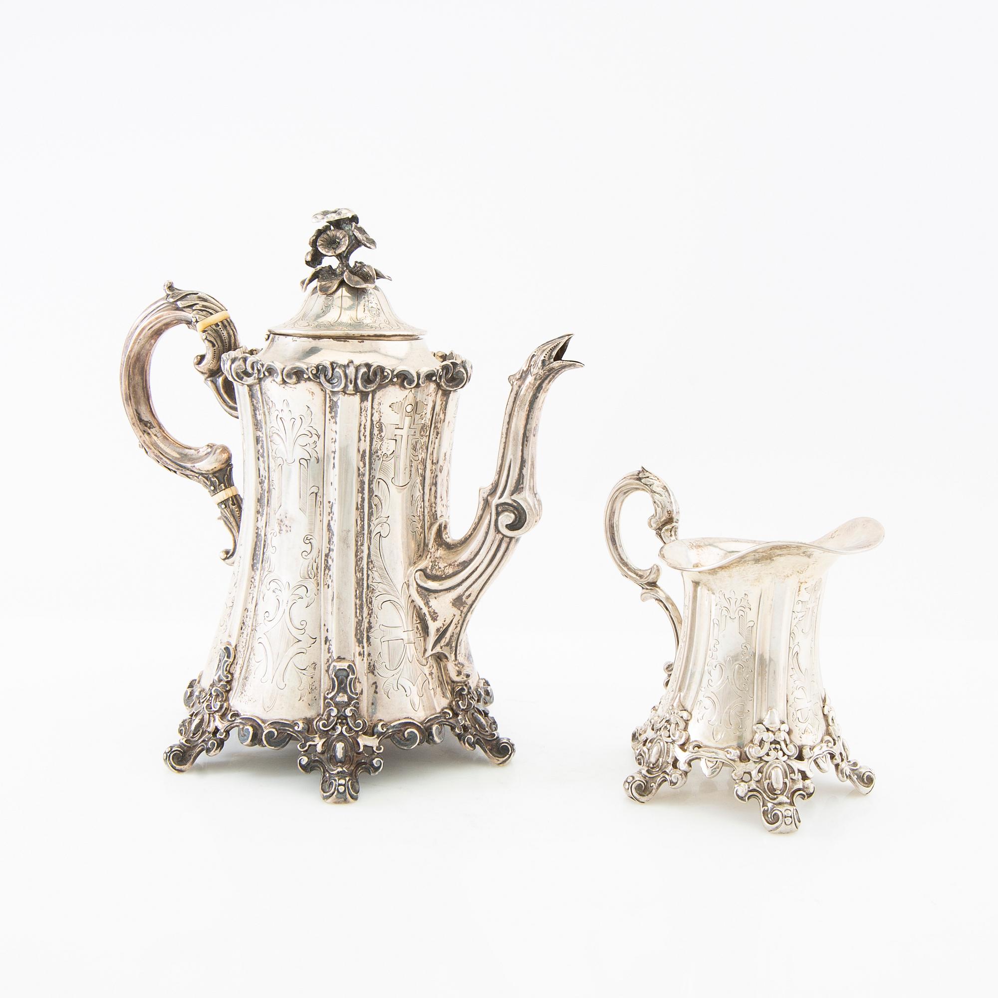 Christian Hammer coffee pot and cream jug silver Stockholm 1854.