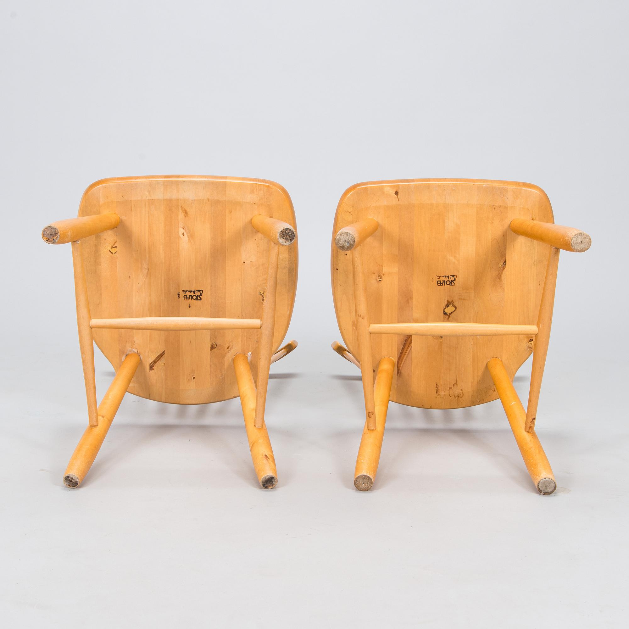 Carl Malmsten, a set of six "Lilla Åland" chairs, Stolab, dated 1990-1992.