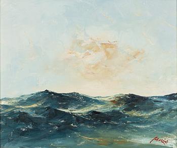 Axel Lind, Böljande hav under klarblå himmel.
