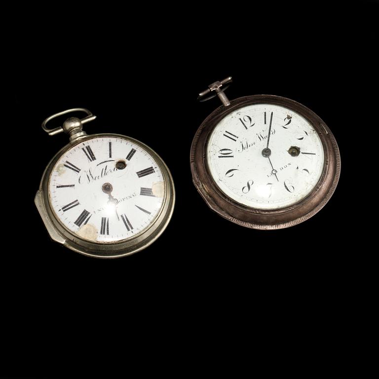 SPINDELUR, 2 st, Wallerius, Norrköping samt  Ward, London, 1800-talets andra hälft. Total vikt 260 g.