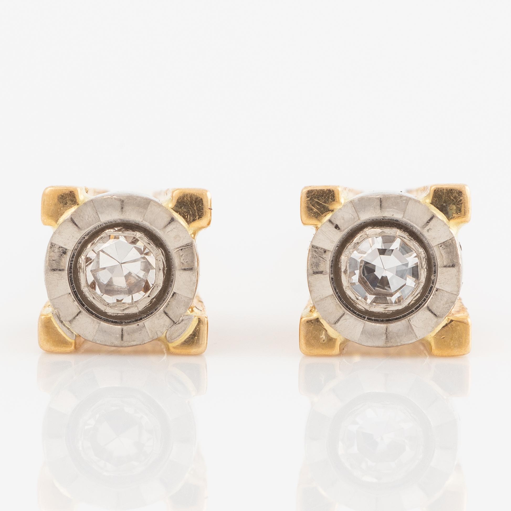 Earrings, 18K gold with small octagon-cut diamonds.