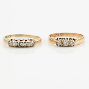 Rings, 2 pcs, 14K gold and 18K gold with small diamonds.