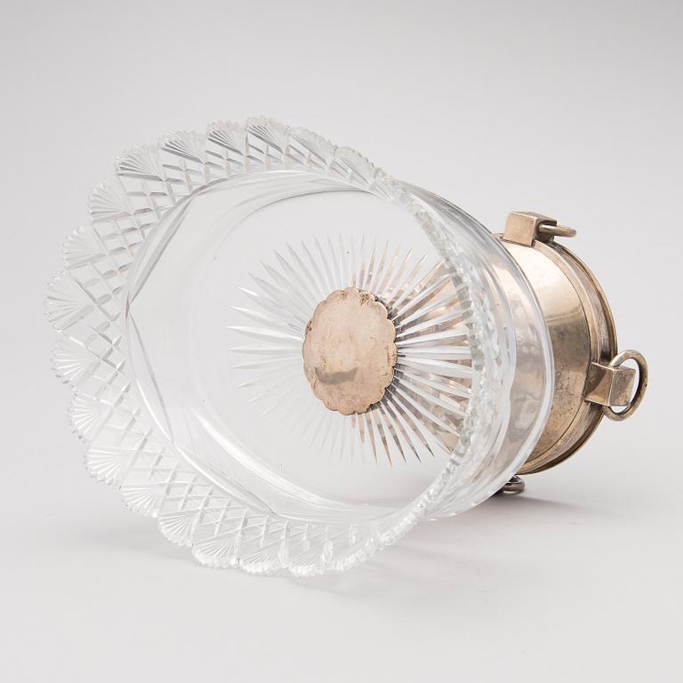 A RUSSIAN SILVER AND CUT GLASS BOWL ON FOOT, Gratchev St:Petersburg, 1896.