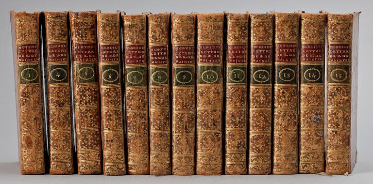 BOKVERK, 13 vol, "Mémoires pour servir a l Histoire de Madame de Maintenon...", av de la Beaumelle, Mastricht 1778.