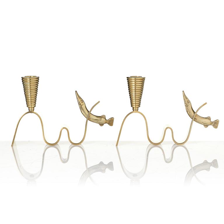 Carl-Einar Borgström, a pair of “Tyfon” candlesticks, Ystad-Metall, 1940s–50s.