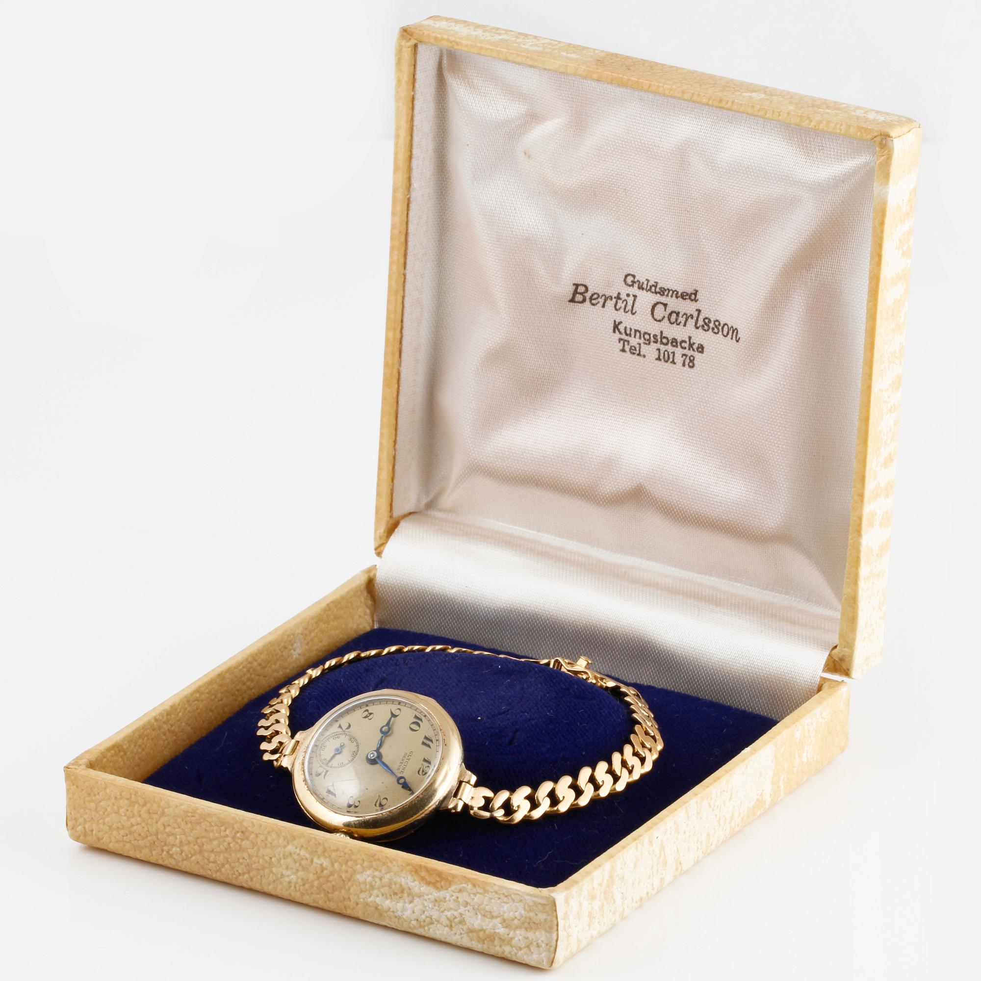 ARMBANDSUR, dam, 14 K, Glycine, 1900-talets första hälft. Total vikt 21 g.