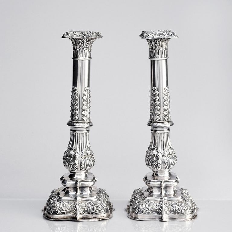 A pair of Swedish silver candlesticks, Gustaf Möllenborg, Stockholm 1842.