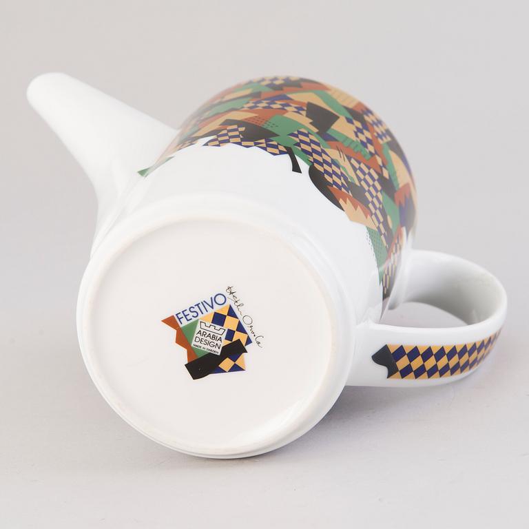 HEIKKI ORVOLA, Kaffekanna, kaffe-/moccakoppar, 9 st, varav 7 på fat, fältspatporslin, "Festivo", Rörstrand, 1980-tal.
