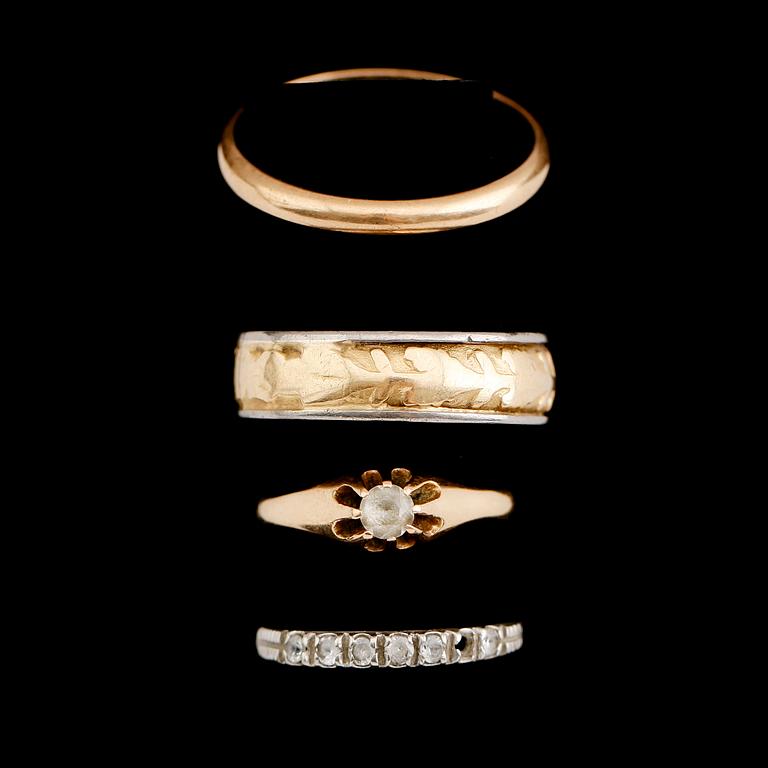 RINGAR, 4 st, 18 k guld och vitguld. Total vikt ca 16 g.