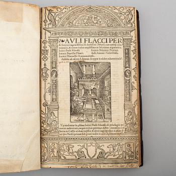 BOOK, With woodcut of a printing press, 1523.