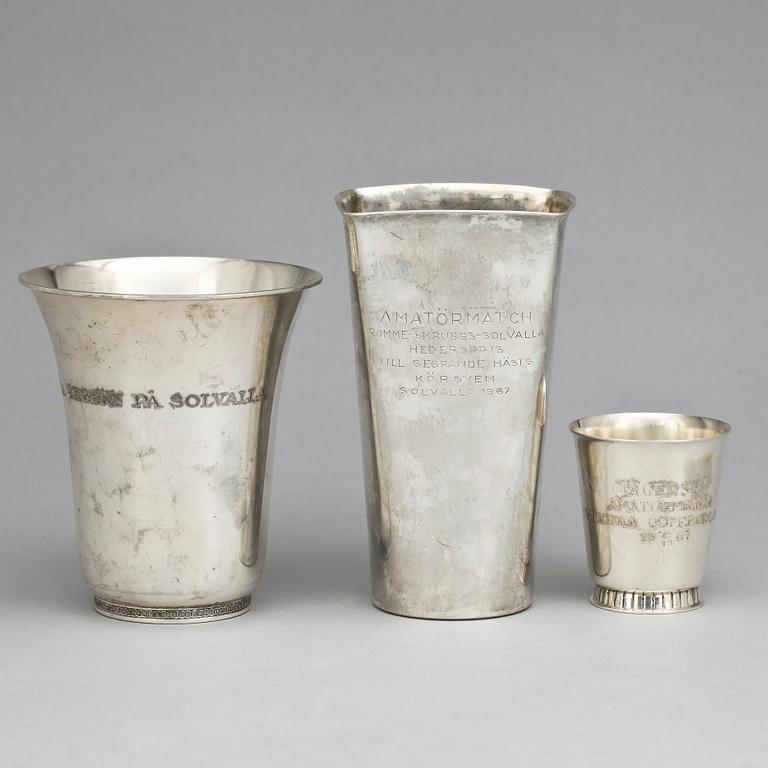 BÄGARE, 3 st, silver, Bl a Karl-Axel Karlsson Silversmed, Stockholm 1966. Totalvikt 463 g.