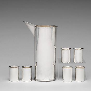 Sigurd Persson, a sterling silver pitcher (1988) and six beakers, Stockholm, 1977 (one), the rest 1992.