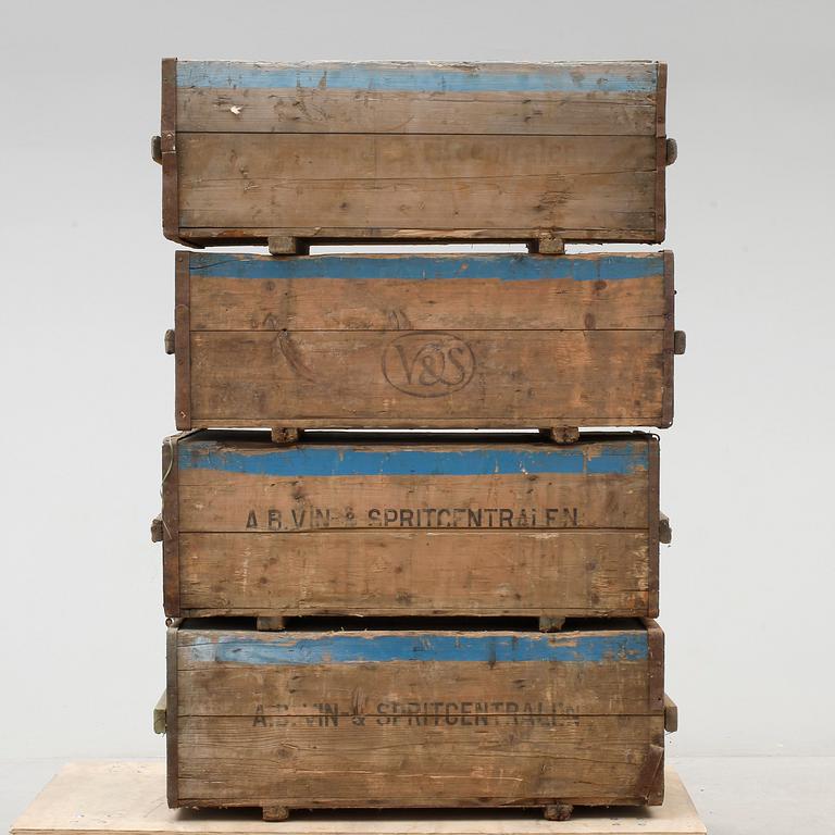 LÅDOR, 4 stycken, AB Vin- & Spritcentralen, 1900-talets första hälft.