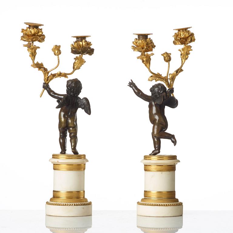 A pair of Louis XVI late 18th century two-light candelabra.