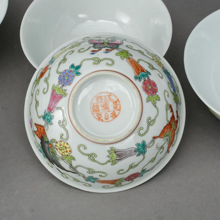 SKÅLAR, 5 st, porslin, Kina 1900-tal.