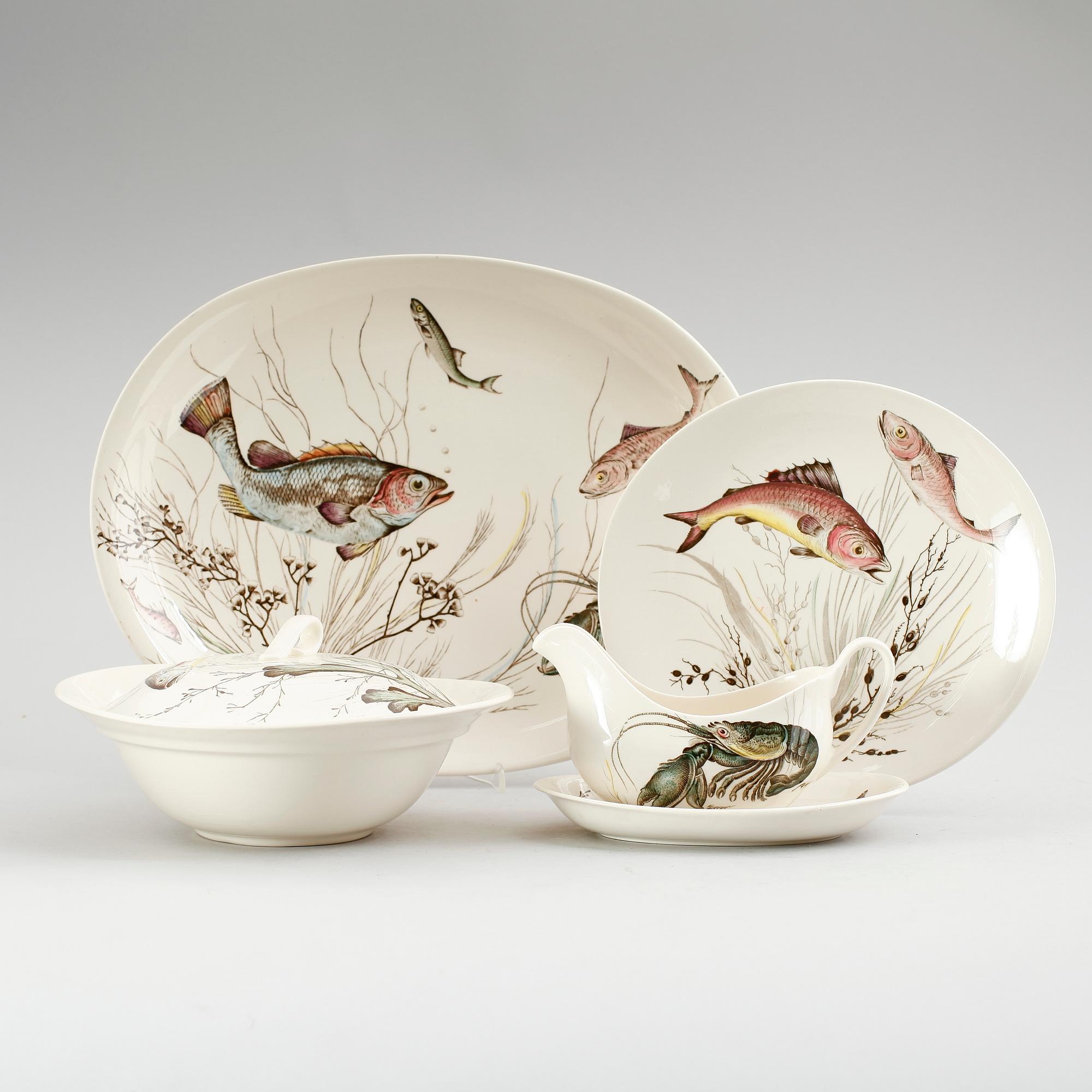 FISKSERVIS, 17 delar, porslin, "Fish", Johnson Bros, England, 1900-talets mitt.