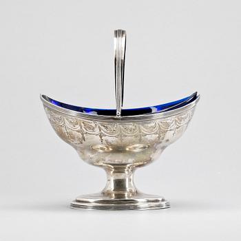 SOCKERSKÅL, silver samt glas, Peter & Ann Bateman, London, England, 1797. Total silvervikt 207 g.