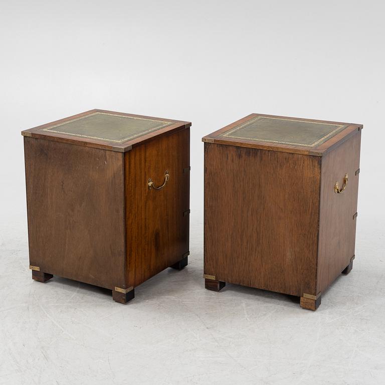 A pair of mahogany veneered bedside tables, N.Norman LTD, London, England, second half of the 20th century.