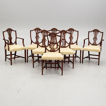 Six chairs and two armchairs, Hepplewhite style. Second half of the 20th century.