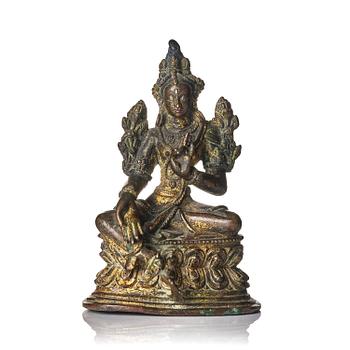 1249. A copper alloy figure of Green Tara, Tibet, 17/18th century or later.