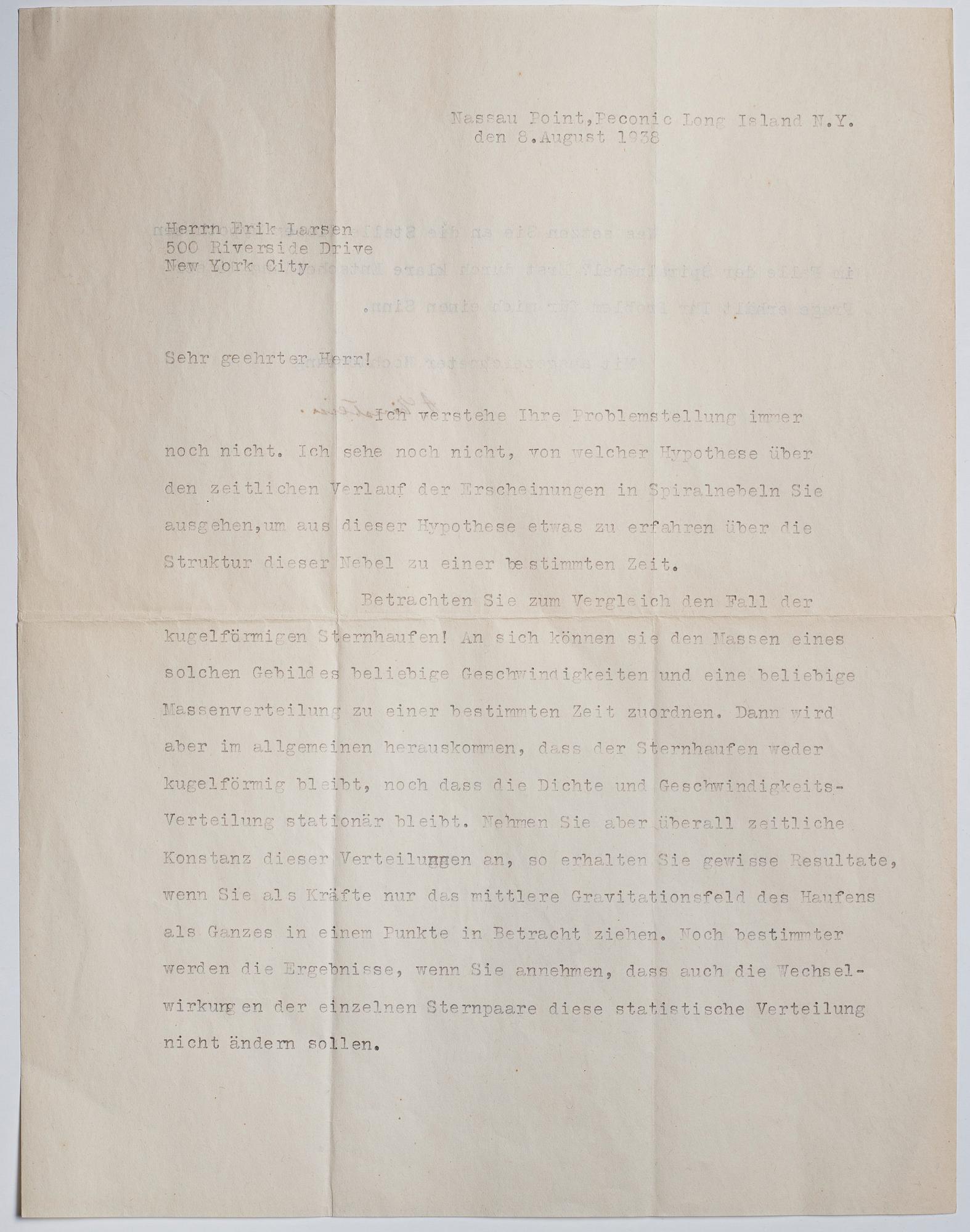 Albert Einstein (1879-1955) two letters, signed 1938.