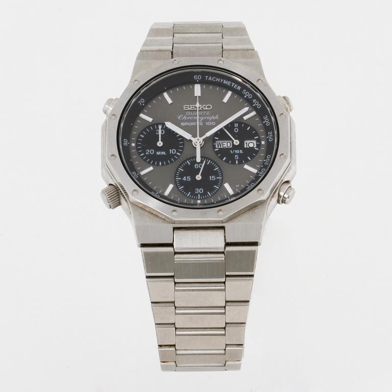 SEIKO, Sports 100, "Tachymeter", wristwatch, 38,5 mm, kronograf.