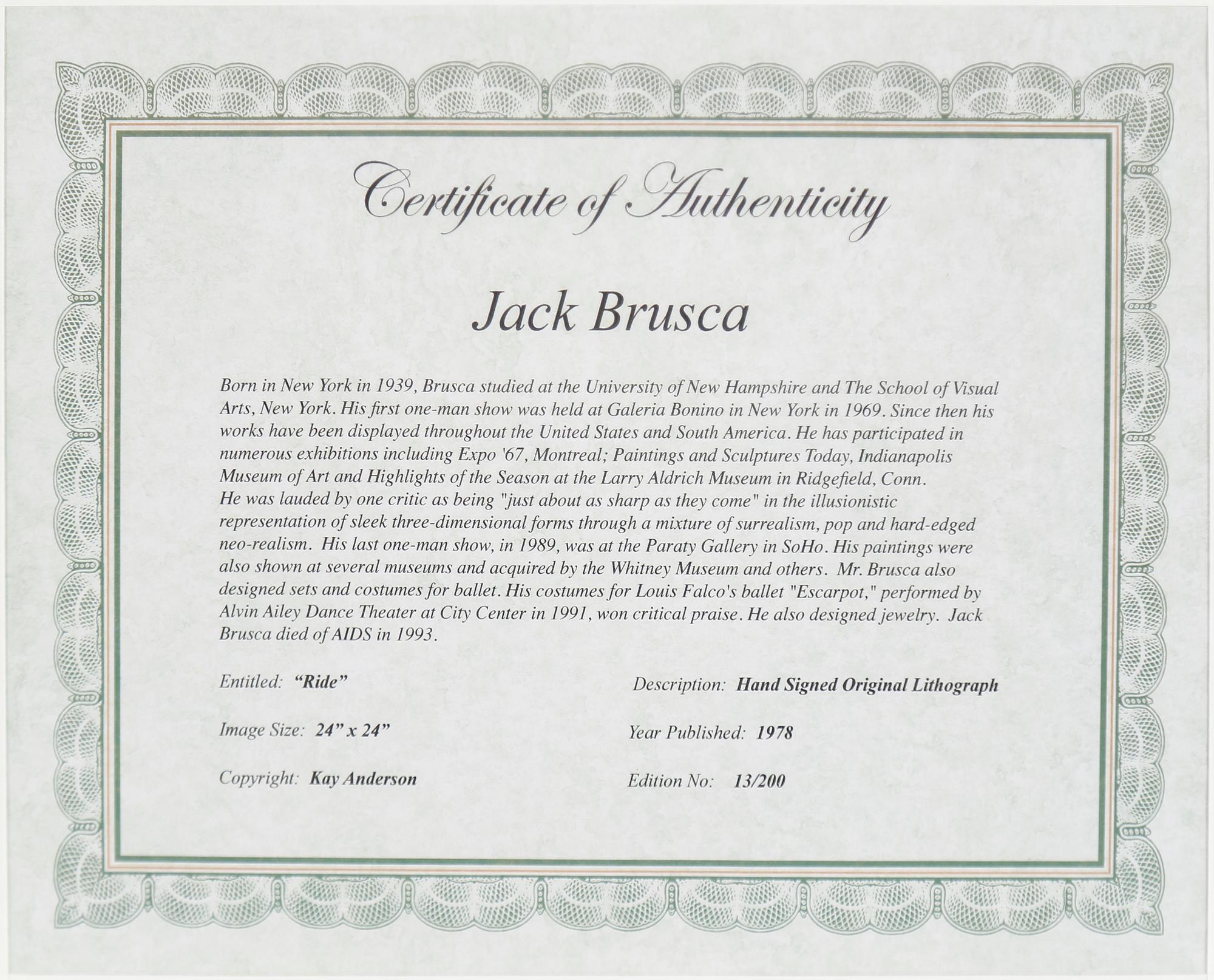 JACK BRUSCA, färglitografi. Signerad och daterad 1978, numrerad 13/200.
