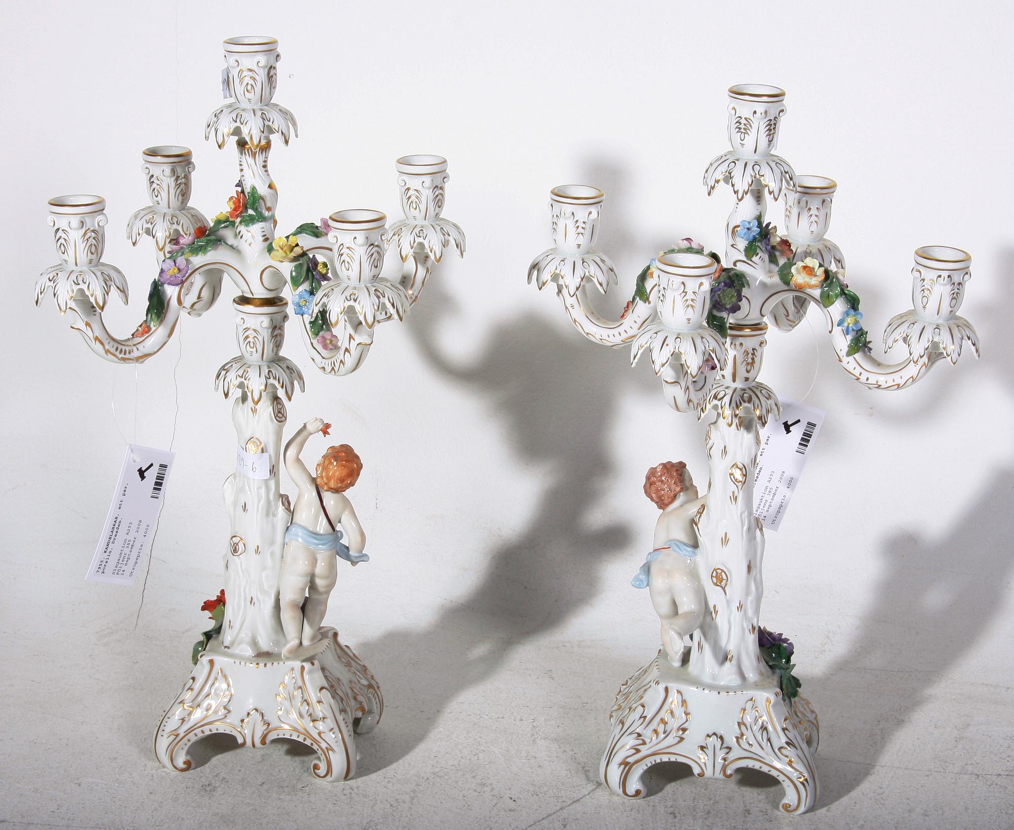 KANDELABRAR, ett par, porslin, Dresden.