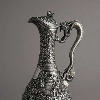 A Chinese export silver wine ewer, Qing dynasty, 19th Century.