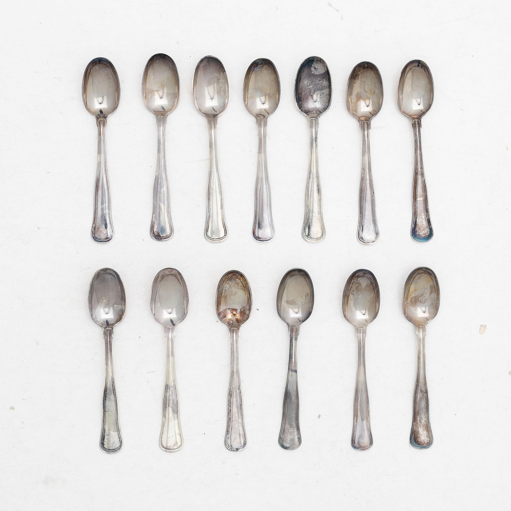 Twelve silver coffee spoons, Mema and Cohr, 1980s.