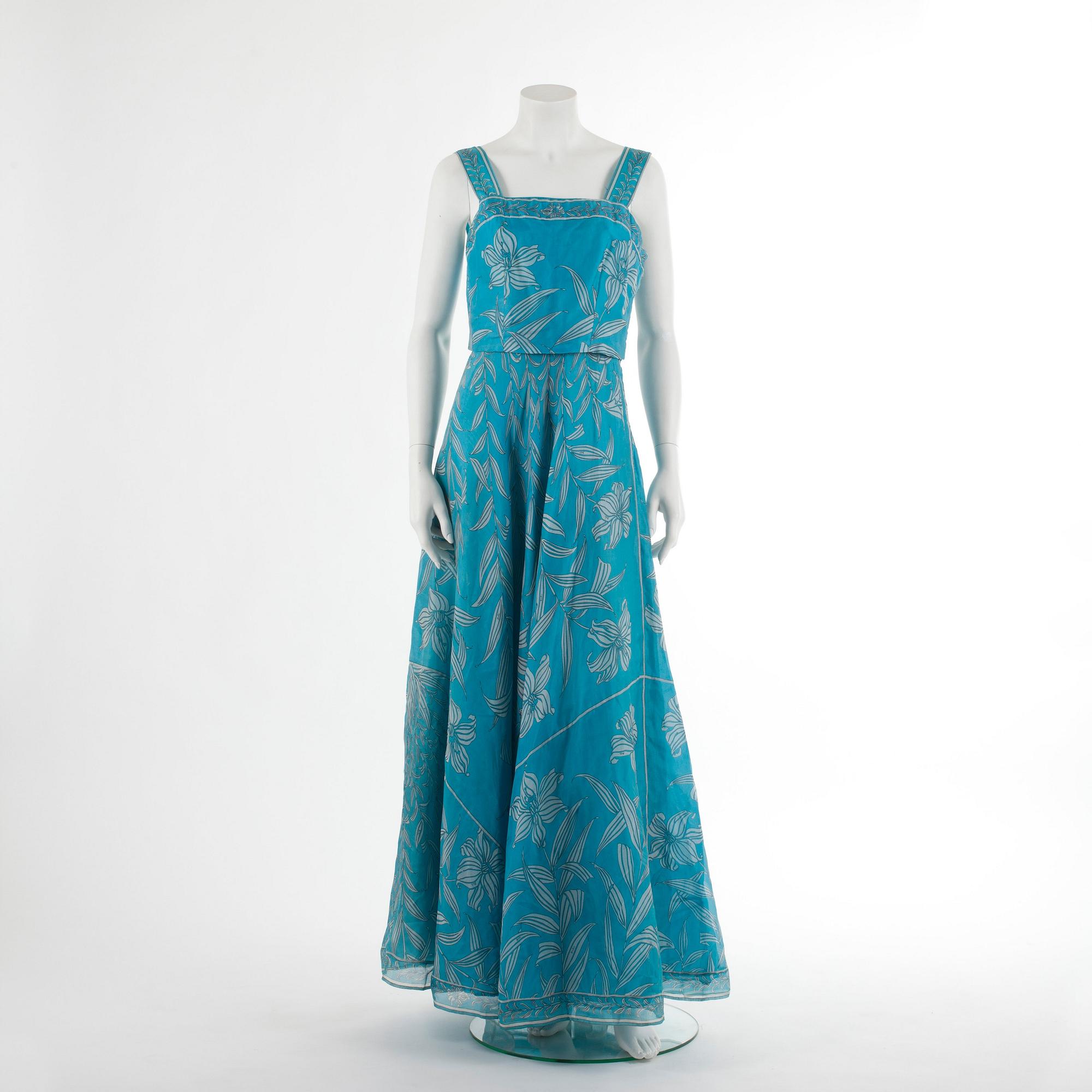 EMILIO PUCCI, a silk turquise evening dress, from the 1960s, size 12.