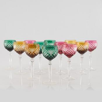 Twelve wine glasses, Bohemian style, 20th Century.