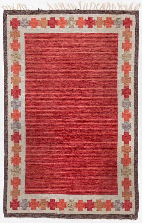 A flat weave 'Kastellholm' carpet by Ingegerd Silow, c 240 x 154 cm, signed IS.