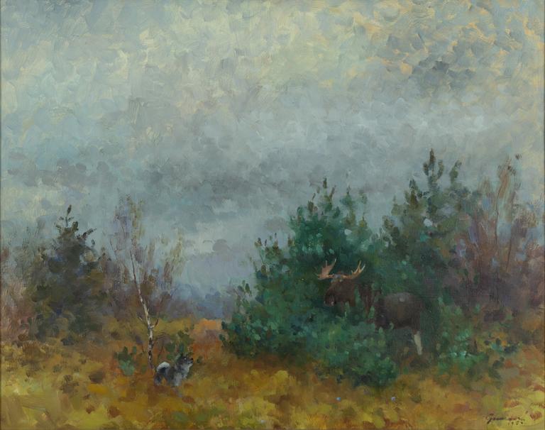 Harald Grennard, Moose and dog on the bog.