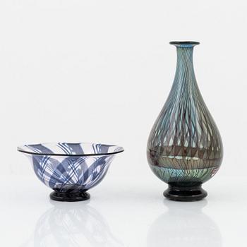 Eva Englund, a 'graal' glass vase and a bowl, Orrefors, Sweden.