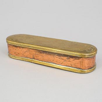 A brass and copper box, probably The Netherlands, 18th century.