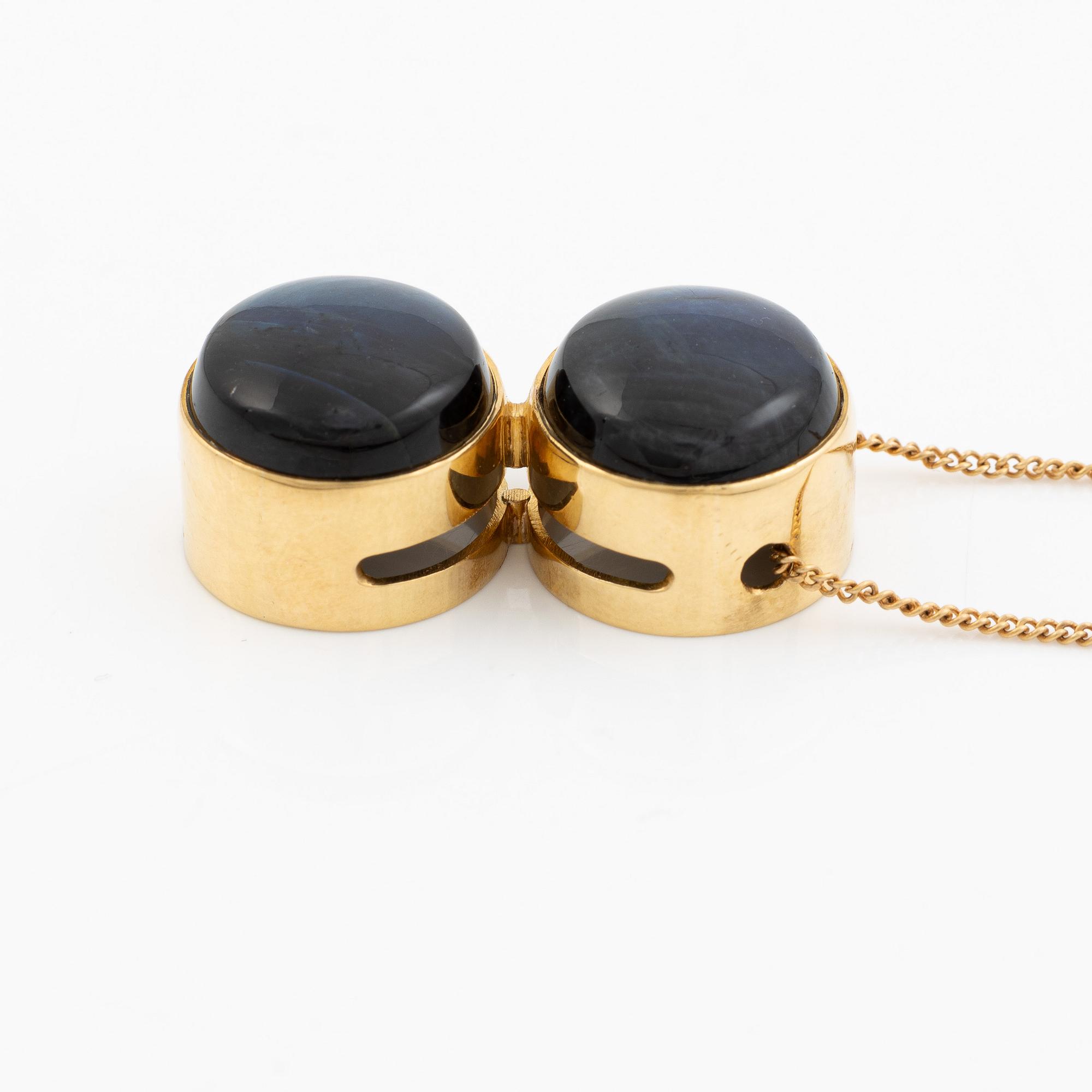 Pendant with chain 18K gold with spectrolite.