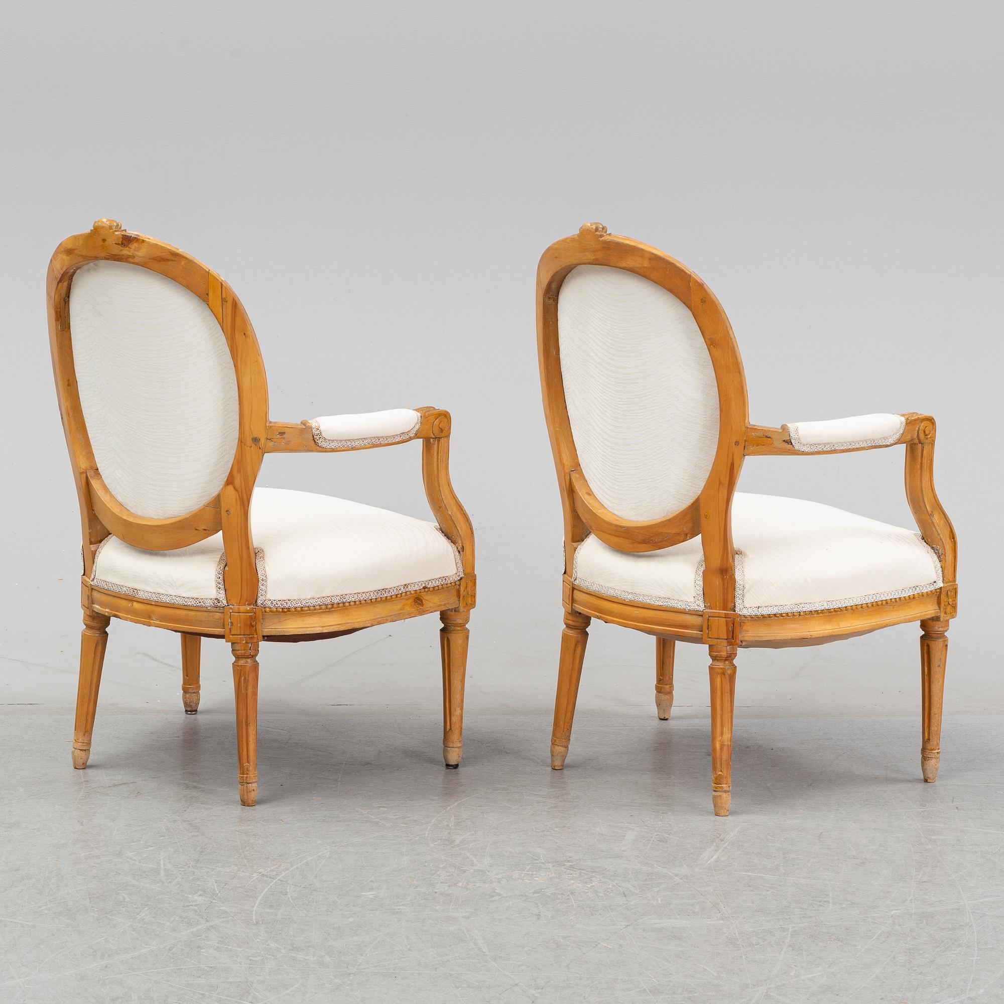 A pair of Gustavian armchairs, late 18th century.