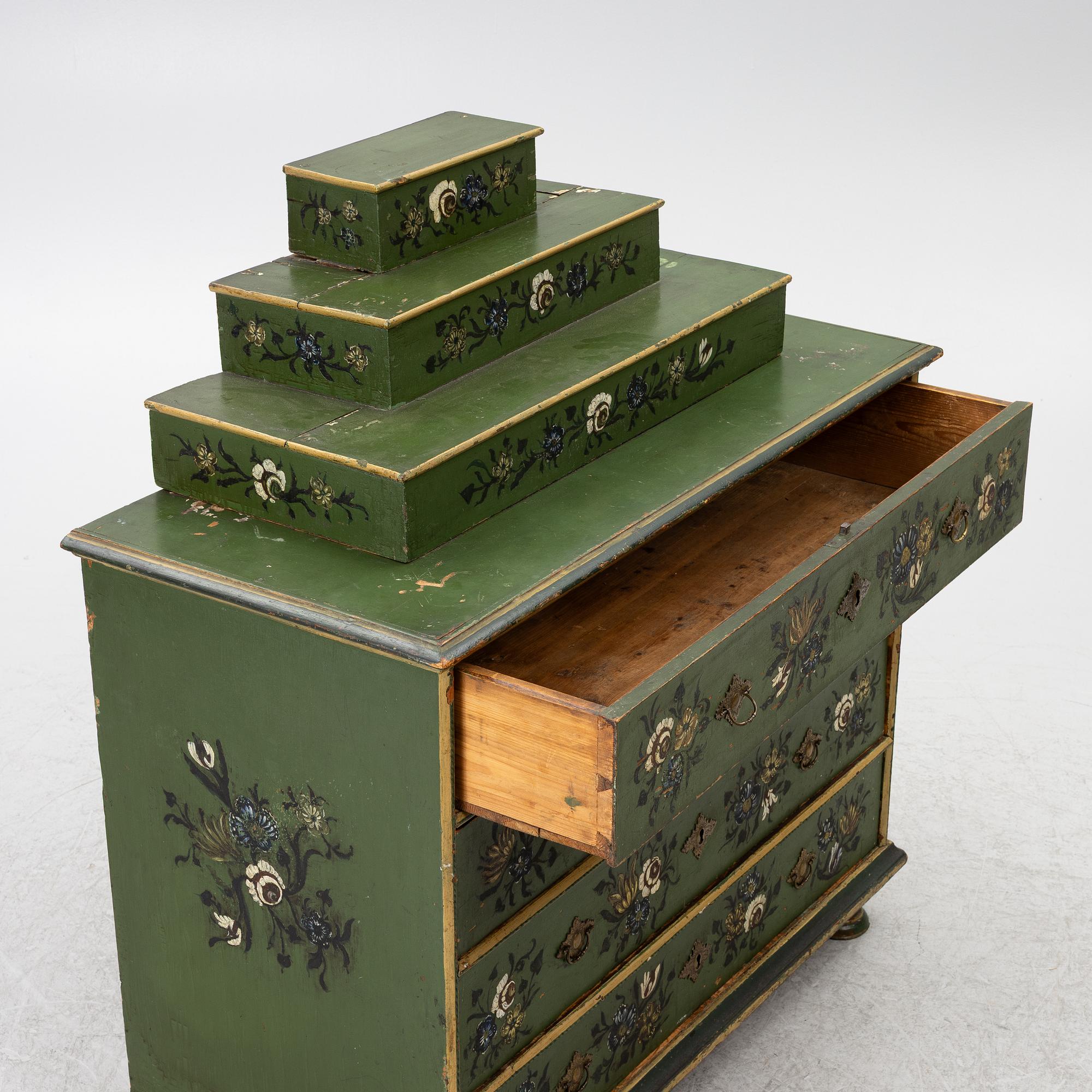 A Norwegian chest of drawers with a top section, mid 18th century.