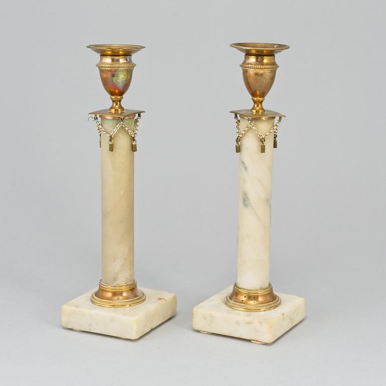 A pair of late gustavian  candlesticks, ca 1800.