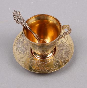 MOCCAKOPP MED FAT, silver, rokokostil, Portugal, 1900-tal.