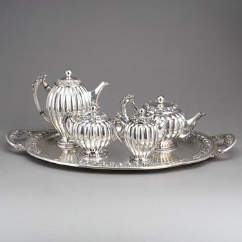 KAFFESERVIS, 5 delar, silver 833, Porto, Portugal, 1900-talets första hälft. Vikt ca 4842g.