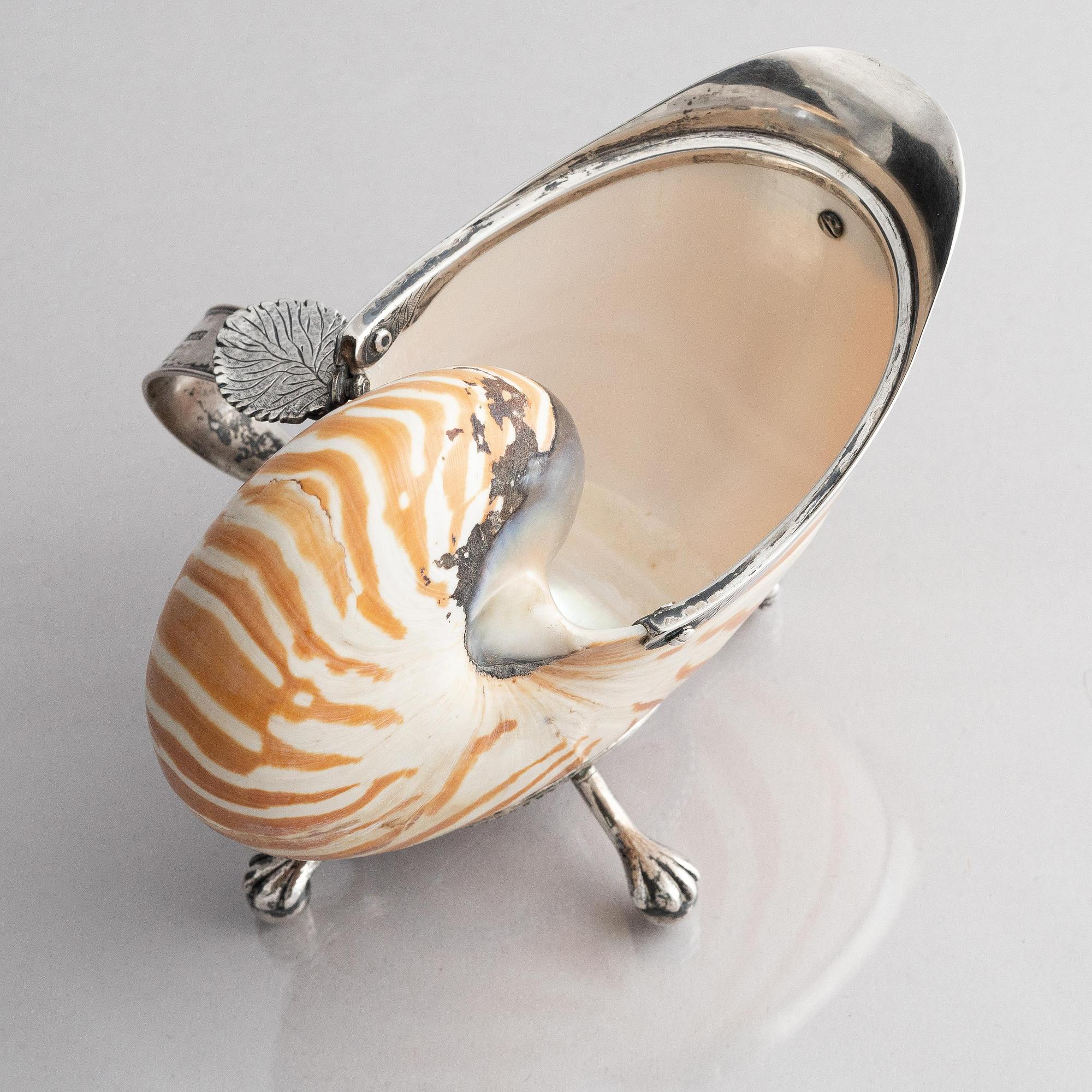 A Swedisk early 19th century silver-mounted shell, sauce-boat, mark of Gustav Ingelman, Kalmar (active 1813-1822).
