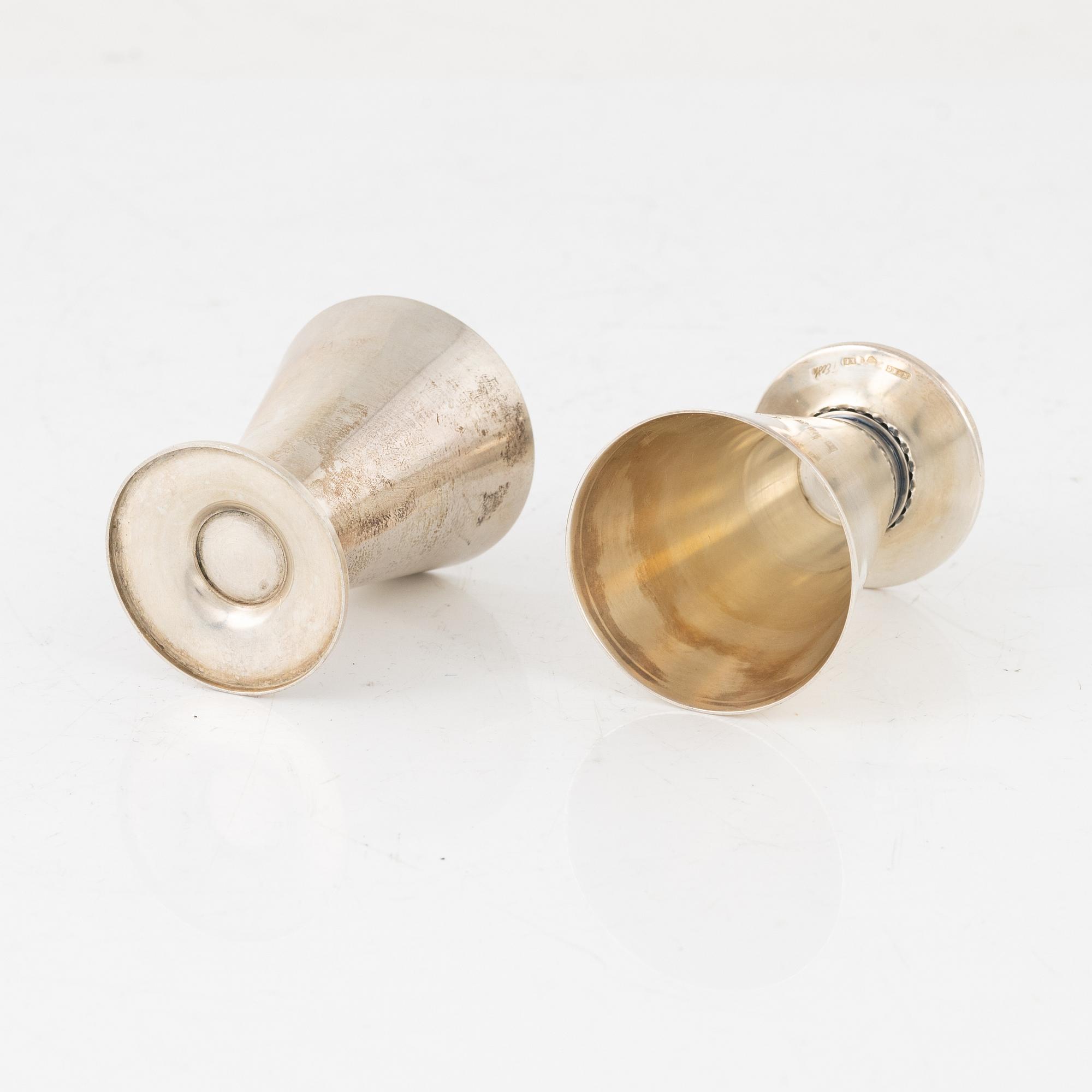 Tore Eldh, snapsglas 18 st, silver, K&EC, Göteborg, 1948-1949.