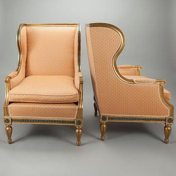 BERGÈRER, ett par, Louis XVI-stil, 1900-tal.