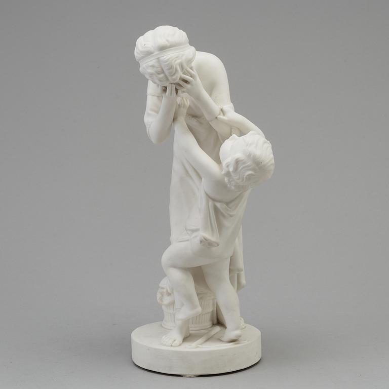 SKULPTUR, parian. "Skälmaktighet och förställning", Gustafsberg, 1907.