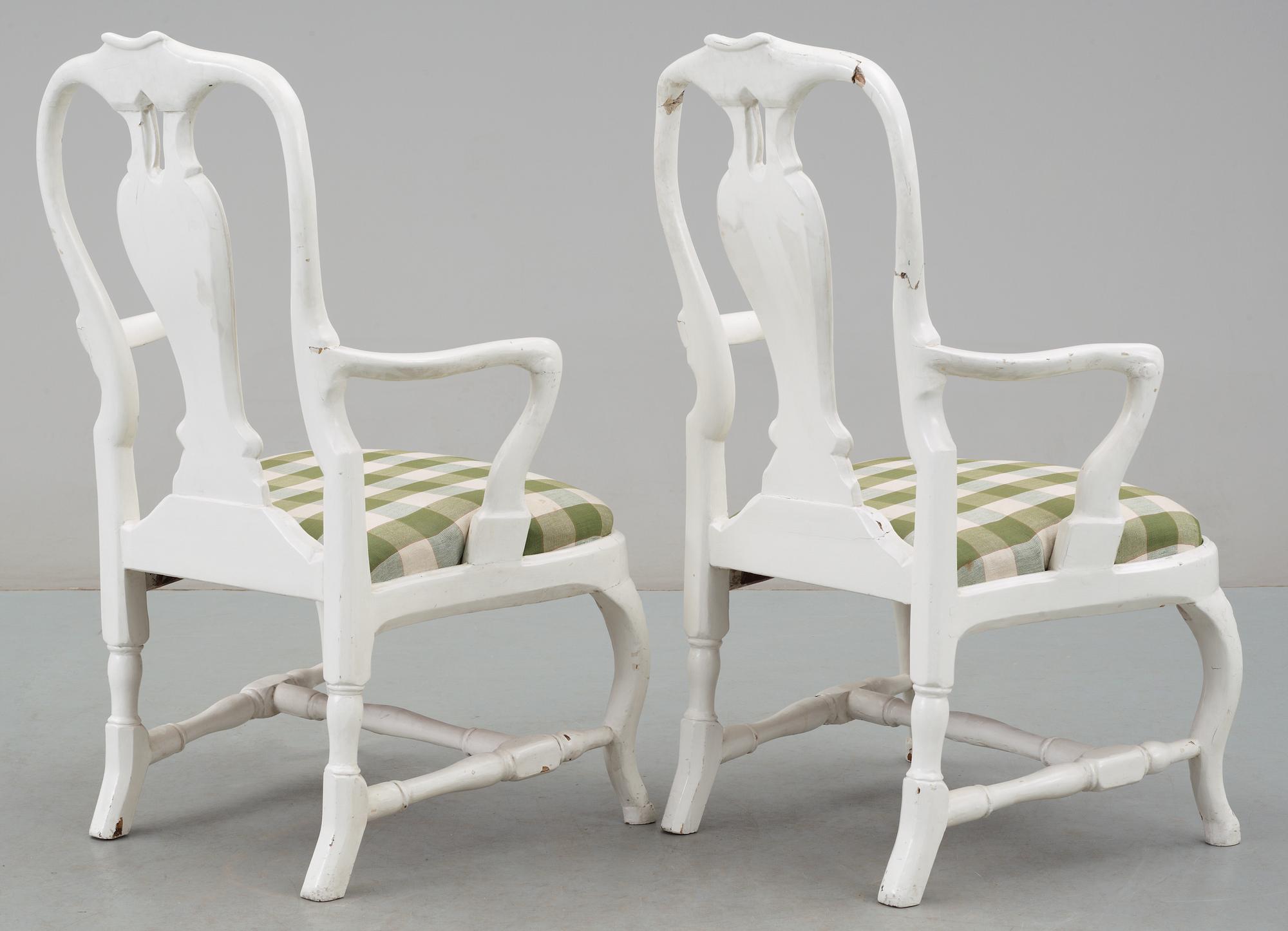 A pair of Swedish Rococo armchairs.