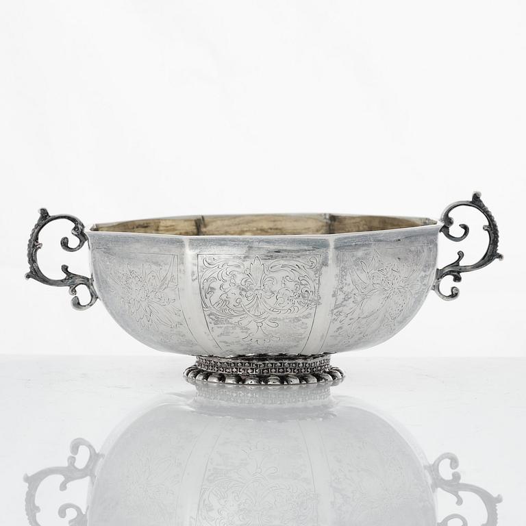 A Swedish Baroque parcel-gilt silver brandy-bowl, mark of Petter Lund, Nyköping 1703.