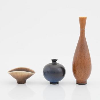 Berndt Friberg, a set of two miniature vases and a bowl, Gustavsberg studio, Sweden 1957.